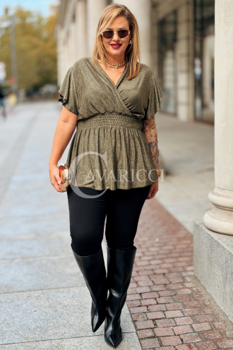 Elegante Glitzer-Bluse DOMINIQUE in Gold – Übergröße