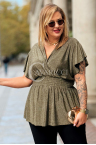 DOMINIQUE Elegante Glänzende Damenbluse in Übergröße mit Kurzarm in Goldfarbe