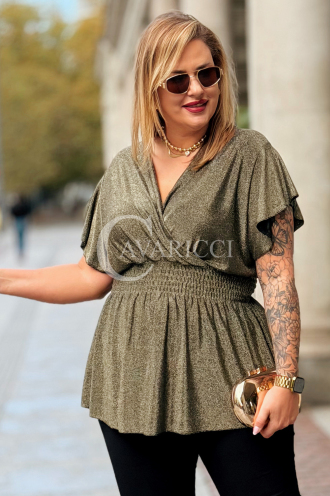 Elegante Glitzer-Bluse DOMINIQUE in Gold – Übergröße
