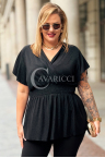 DOMINIQUE Elegante Glänzende Damen-Bluse in Übergröße mit Kurzarm in Schwarz