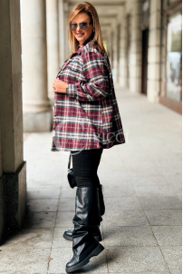 GLORIA Damen-Bluse mit Karomuster in Bordeauxrot – Übergröße