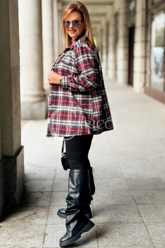 GLORIA Damen-Bluse mit Karomuster in Bordeauxrot – Übergröße