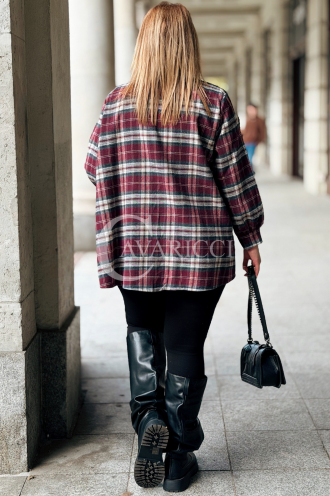 GLORIA Damen-Bluse mit Karomuster in Bordeauxrot – Übergröße