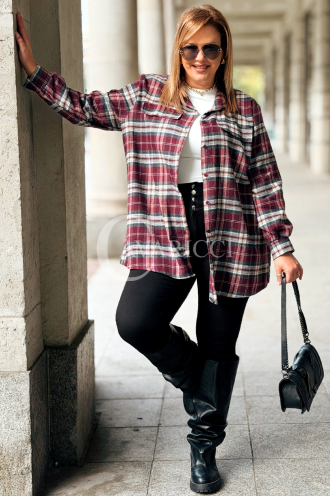GLORIA Damen-Bluse mit Karomuster in Bordeauxrot – Übergröße
