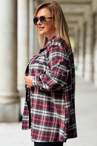 GLORIA Damen-Bluse mit Karomuster in Bordeauxrot – Übergröße