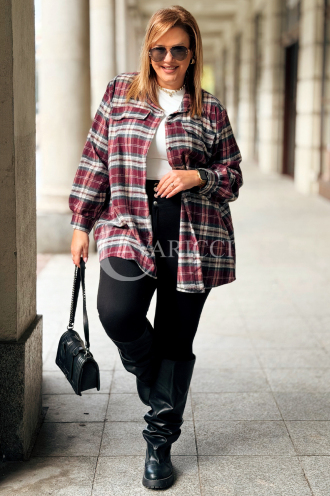 GLORIA Damen-Bluse mit Karomuster in Bordeauxrot – Übergröße