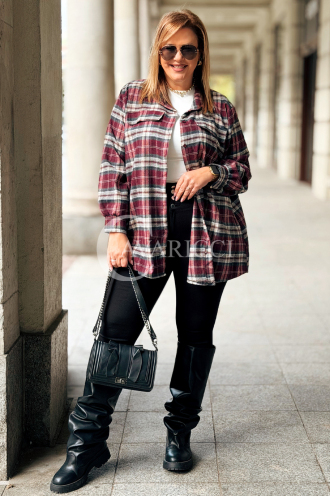 GLORIA Damen-Bluse mit Karomuster in Bordeauxrot – Übergröße