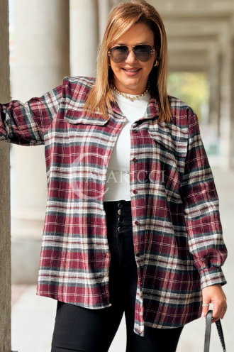 GLORIA Damen-Bluse mit Karomuster in Bordeauxrot – Übergröße