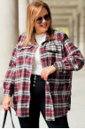 GLORIA Damen-Bluse in Übergröße mit Karomuster, Kragen und Knöpfen in Bordeauxrot