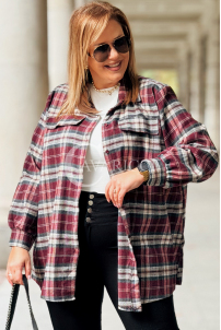 GLORIA Damen-Bluse mit Karomuster in Bordeauxrot – Übergröße