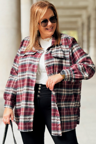 GLORIA Damen-Bluse mit Karomuster in Bordeauxrot – Übergröße