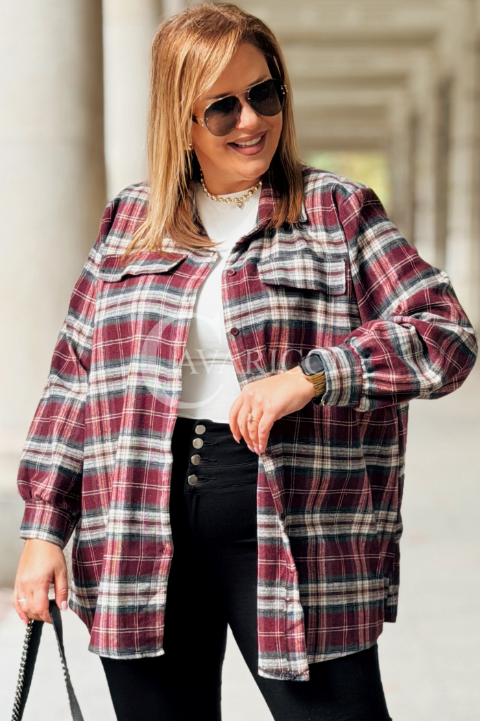 GLORIA Damen-Bluse mit Karomuster in Bordeauxrot – Übergröße