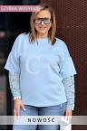 BENEDETTA - Bluza z koronkowym rękawem wygodna i stylowa w kolorze błękitnym