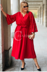 LILIANA Langes Kleid Plus Size Spitze V-Ausschnitt Tailliert gebunden in Rot