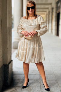 Glänzendes Pailletten-Abendkleid Plus Size Off-Shoulder Beige