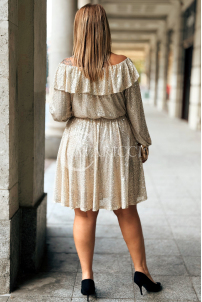 Glänzendes Pailletten-Abendkleid Plus Size Off-Shoulder Beige