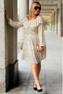 Glänzendes Pailletten-Abendkleid Plus Size Off-Shoulder Beige