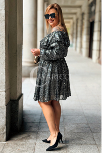 FABIENNE Paillettenkleid Off-Shoulder Silber Plus Size