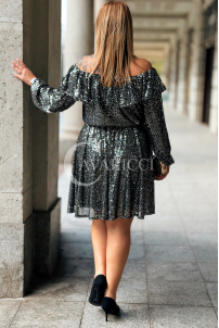 FABIENNE Paillettenkleid Off-Shoulder Silber Plus Size