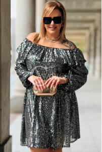 FABIENNE Paillettenkleid Off-Shoulder Silber Plus Size