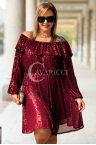 FABIENNE Glänzendes Paillettenkleid Plus Size Off-Shoulder Gummizug in der Taille Abendkleid in Bordeauxrot