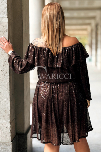 Glänzendes Pailletten-Abendkleid Plus Size in Braun