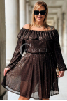 FABIENNE Glänzendes Paillettenkleid Plus Size Schulterfreies Kleid mit Gummizug in der Taille Abendkleid in Schokoladenbraun