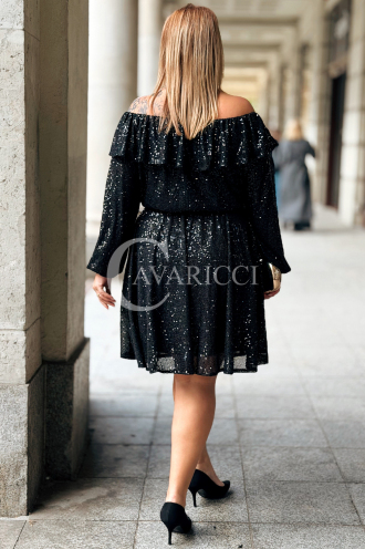 Glänzendes Pailletten-Abendkleid Plus Size Off-Shoulder