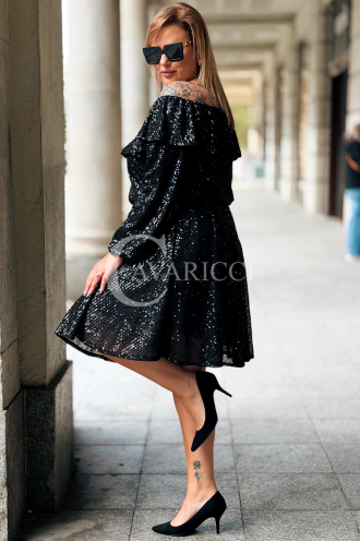 Glänzendes Pailletten-Abendkleid Plus Size Off-Shoulder