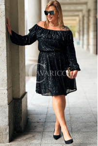 Glänzendes Pailletten-Abendkleid Plus Size Off-Shoulder