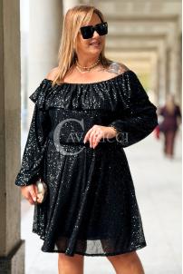 Glänzendes Pailletten-Abendkleid Plus Size Off-Shoulder