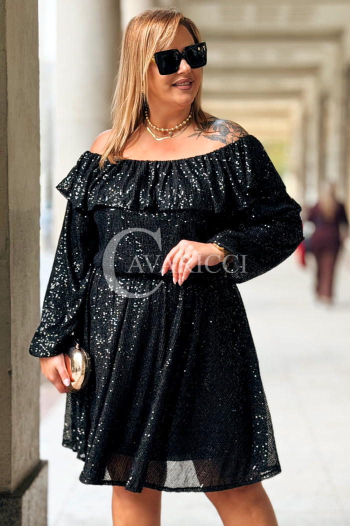 Glänzendes Pailletten-Abendkleid Plus Size Off-Shoulder