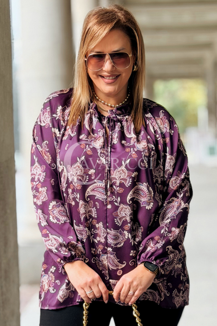MIRANDA Elegante Bluse in Übergröße – Pflaumen-Paisley