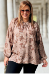 MIRANDA Elegante Bluse in Übergröße mit Bindung am Ausschnitt Lockere Passform Gemustert in Karamellfarbe