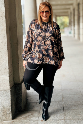 MIRANDA Elegante Bluse in Übergröße mit Muster & Bindung