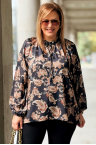 MIRANDA Elegante Bluse in Übergrößen mit Bindung am Dekolleté Lockere Passform Gemustert in Schwarz