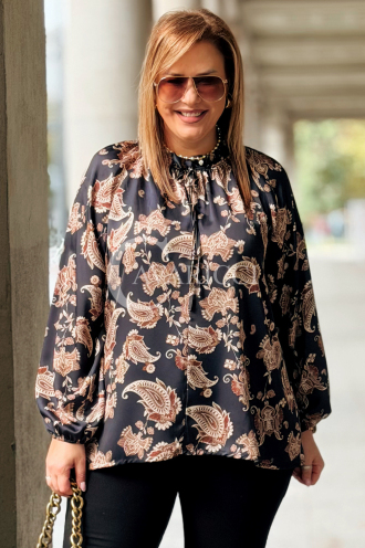 MIRANDA Elegante Bluse in Übergröße mit Muster & Bindung