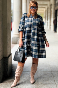 NOELE Kariertes Hemdkleid Plus Size mit langen Ärmeln