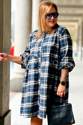 NOELE Kariertes Hemdkleid Plus Size mit langen Ärmeln
