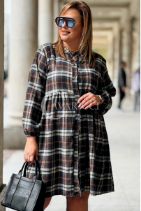 NOELE Kariertes Übergrößen-Hemdkleid in Schokoladenbraun