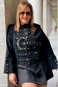 Damen Lederjacke Militärstil Napoleon-Kragen Große Größen