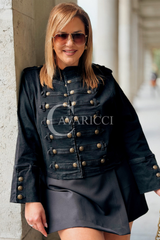 Damen Lederjacke Militärstil Napoleon-Kragen Große Größen