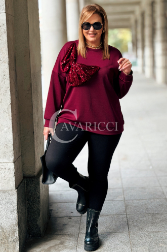 ADELAIDE Damen-Sweatshirt Plus Size mit Pailletten-Schleife