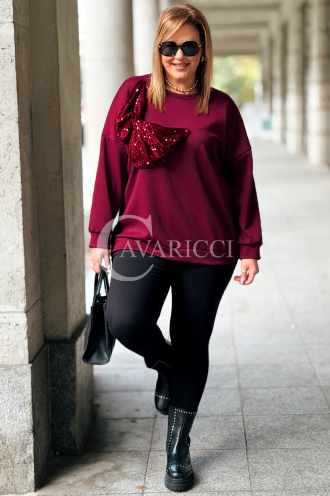 ADELAIDE Damen-Sweatshirt Plus Size mit Pailletten-Schleife