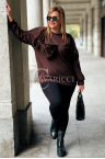 ADELAIDE Damen-Sweatshirt in großen Größen, elegant mit einer großen dekorativen Schleife aus Pailletten in Schokoladenbraun