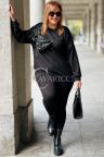 ADELAIDE Damen-Sweatshirt in großen Größen, elegant mit großer Zierschleife aus Pailletten in Schwarz