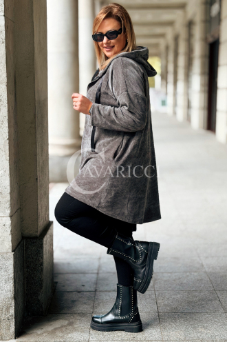 AMALIA Damen Sweatjacke Plus Size – Langer Hoodie in Grau