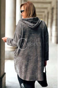 AMALIA Damen Sweatjacke Plus Size – Langer Hoodie in Grau