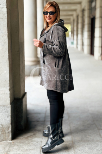AMALIA Damen Sweatjacke Plus Size – Langer Hoodie in Grau
