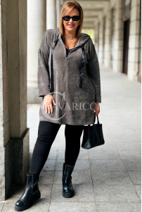 AMALIA Damen Sweatjacke Plus Size – Langer Hoodie in Grau
